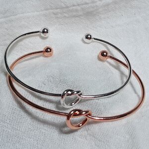 Set of 2 Wrapped Tied Knot Cuff Bracelets Copper Tone Silver Tone Simple Elegant